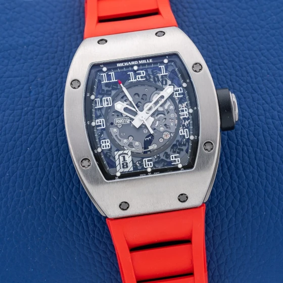 Richard Mille RM10 Titanium Automatic Date with Skeleton Dial and Red Racing Strap -